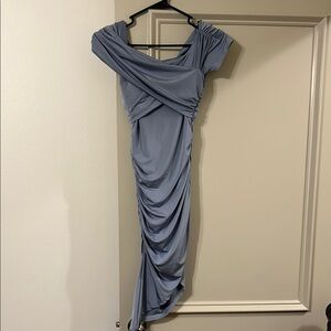 Windsor Blue Asymmetrical Ruched Gown